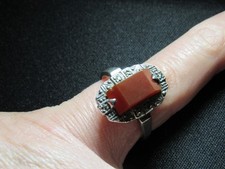 ART DECO Bague Argent  Silver Ring - Pierre Cornaline ? et Marcassite  Taille 54