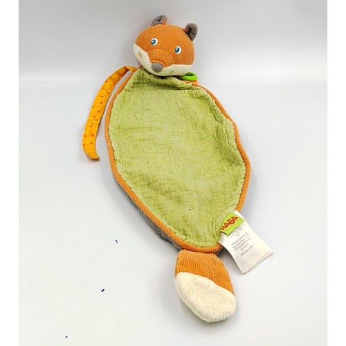 Doudou plat renard orange vert