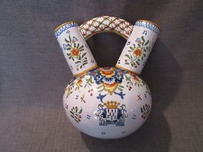 Vase double ancien en faïence de Desvres ou Rouen 