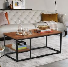 Table basse moderne style industriel rectangulaire en métal noir et noyer