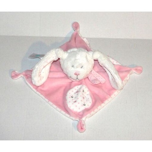 Doudou plat lapin rose echarpe - rose,
