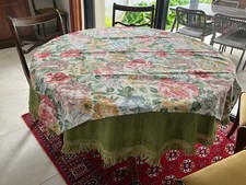 nappe verte ronde frangée diam 170cm dralon + surnappe blanche fleurie 110cm