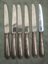 6 anciens couteaux à Dessert Fromage art Nouveau métal argenté lame inox