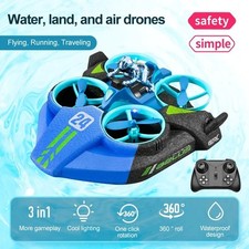 Drone RC 4DRC 3-en-1 Vol/Bateau/Terre 2.4G Maintien Altitude BLEU