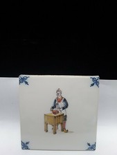 Ancien Carreau Carrelage Delft  Métier Le Boucher et son billot Tiles Azulejos 