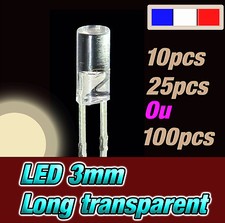 215BC# LED 3mm cylindrique long blanc  chaud dispo 10, 25 ou 100pcs 