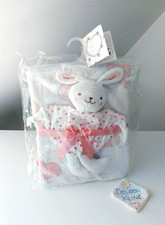 Doudou Plat/Mouchoir Rond Lapin Blanc Rose Coeur Et Couverture/Plaid - Tom Kiddy