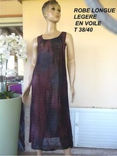 ROBE LONGUE D'ETE EN VOILE DE VISCOSE DEGRADE NOIR VIOLET PRUNE S 36/38/40 NEUVE