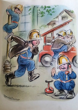 page dessin de Germaine Bouret Nénette téléphone enfant POMPIER EO 1953 30x23cm