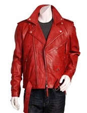 Blouson moto homme rouge vieilli Brando motard cuir véritable vintage