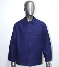 French 70s Work Peasant Blue Cotton Twill Jacket L'AMOVIS Size L made in France
