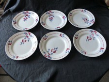 6 ASSIETTES PLATES EN FAIENCE ST AMAND MODELE IENA DECOR FLORAL ROUGE BLEU GRIS