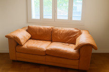 Superbe canapé en cuir de minotti 2/3 places marron 