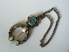 ANCIENNE FIBULE ORIENTALE ARGENT MASSIF NACRE PIERRE INTAILLE ART NOUVEAU 1905