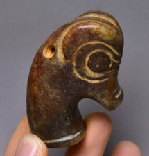 5CM Chinese Hongshan Culture Hetian Jade Carving Dragon Beast Head Pendant