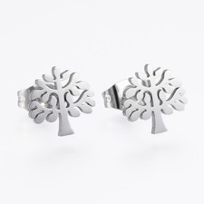PUCES ARBRE DE VIE ARGENTE BOUCLES D'OREILLES ACIER INOXYDABLE HYPOALLERGENIQUE