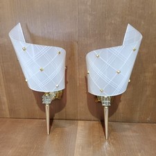 Paire D'appliques Murales Rockabilly En Plastique, Dorée Et Blanc, Art Déco