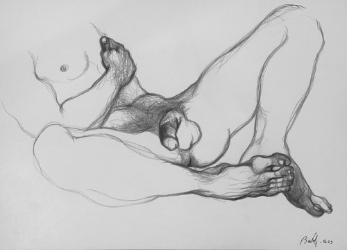 Dessin fusain homme - , nu