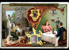 IMAGE Chromo ancienne LIEBIG / PRESSOIR à vin & REPAS avec GRAND CRU