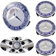 LOT 4 Cache Moyeu 75mm BLEU Pour Mercedes Logo Emblème Jante Centre De Roue