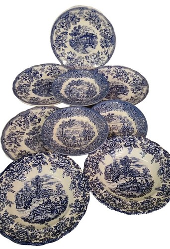 Assiettes style anglais - 9, bleu