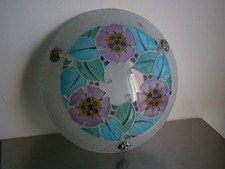 Suspension Lustre Art Déco Loys Lucha Verre gravé émaillé Luminaire 1930