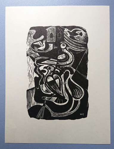 Ancien exlibris bois - bois, découpe