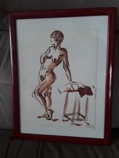 DESSIN NU FEMININ ACADEMIQUE ECOLE PARISIENNE SIGNE DATE 26 JANV 87  ENCADRE