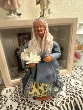 Ancien Santon Provençal Signé SIMONE JOUGLAS La Femme Aux Fleurs 24 Cm