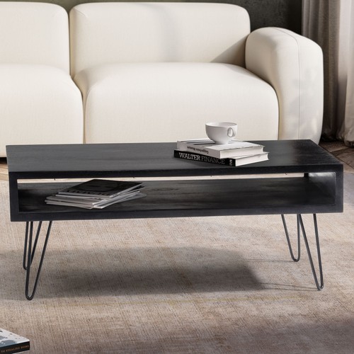 Table basse bois massif - basse, noir