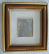 CADRE 26x24 cm TABLEAU MINIATURE en ARGENT Thème MAISON CAMPAGNARDE