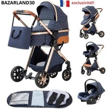 Poussette 3 en 1 Bébé Combinée Siège-Auto Nacelle Trio Réversible.Bleu