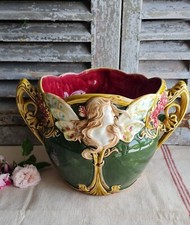 ANCIEN CACHE POT JARDINNIERE  ONNAING N°824  FEMME PAPILLON  NYMPHE ART NOUVEAU