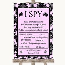 Appareil photo jetable bébé rose damassé j'espion panneau mariage personnalisé