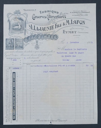 Facture 1913 lajaunie lafon - 1913,