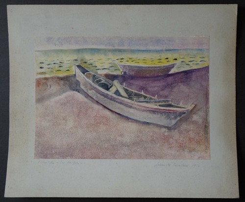 Aquarelle les barques 1956 - barques,