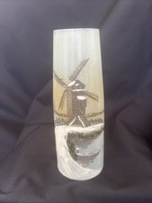 Vase Jem, Joseph Mure, peint à la main, décor moulin, signé.