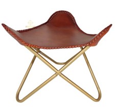 Pouf En Cuir Marron – Repose-Pieds En Cuir Véritable Chaise PL2-88