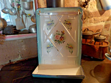 Ancien porte-ustensiles en émail,décor Japy pensées,cuisine d'antan,1920