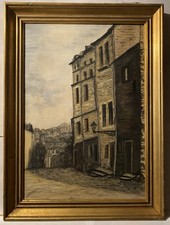 TABLEAU ANCIEN VIEILLE RUE HUILE SUR TOILE SIGNEE ENCADREE A NETTOYER