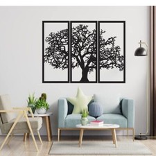 3 Pièces Set Design Arbre en Bois Maison Chambre Vivant Zone Mural Décor Noir