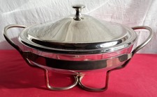 Chauffe-plat bain marie de table verre et métal (argenté ?)