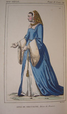 Très belle gravure de ANNE DE BRETAGNE Reine de France Femme du Roi LOUIS XII