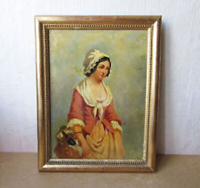 Ancien superbe tableau XIXe Napoléon III jeune paysanne fille femme, cadre doré.