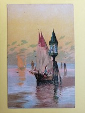 Superbe cpa Illustration Aquarelle Marine BATEAUX Voile Phare Lampion