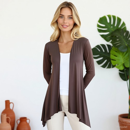 Gilet long fun marron - be,