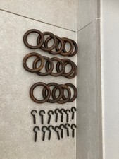 14 anneaux de rideaux bois foncé diam 3.5cm, 14supports de ruflette