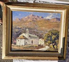 TONY CARDELLA, VILLAGE DE LA MONTAGNE CORSE, HUILE SUR ISOREL SIGNEE