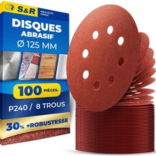 100 Disques de Ponçage 125mm Grain 240 Papier abrasif pour Ponceuse Orbitale ...