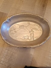 Ancienne Corbeille À Fruits Ou Pain En Aluminium Décors Chasse